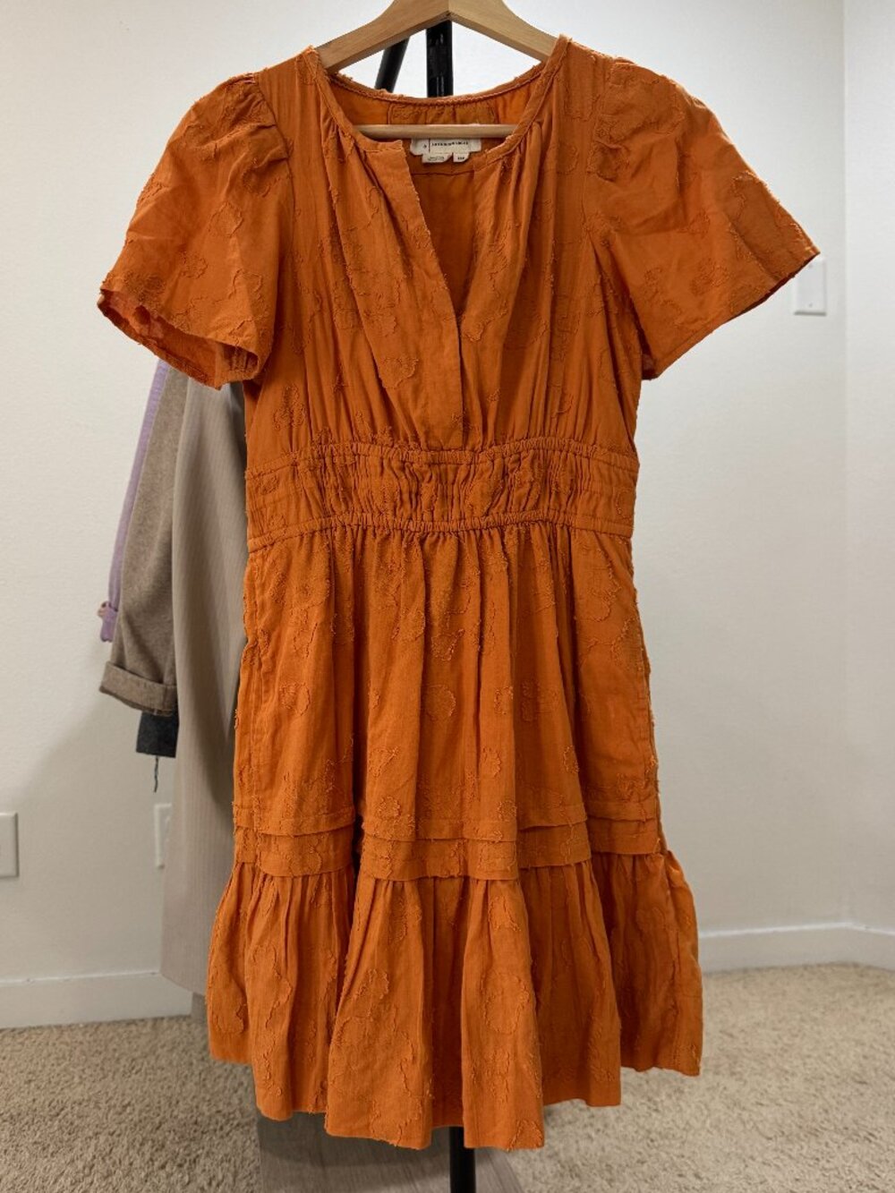 Anthropologie Somerset Mini Dress Orange Textured Cotton Boho Chic